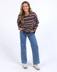 Jayne Throw on Top- Choc/White Stripe