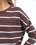Jayne Throw on Top- Choc/White Stripe