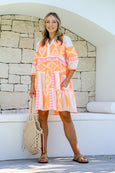 Mediterranean Boho Dress- Pink/Orange