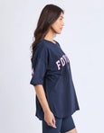 Interval Tee-Navy With Neon Pink