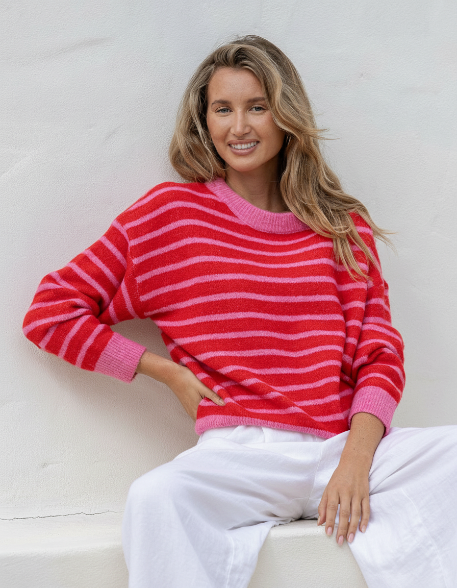 Zara Stripe Knit- Red/Pink