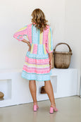 Mediterranean Boho Dress- Blue/Pink