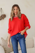 Crenshaw Blanket Stitch Knit- Red/Pink