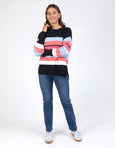 Lacey Stripe Knit- Navy/Pink