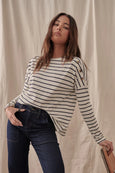 Juliette Top- White with Navy Stripe