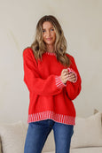 Crenshaw Blanket Stitch Knit- Red/Pink
