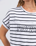 Throw on Tee- White/Navy Stripe