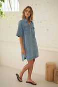 Bonnie Relaxed Shirt Dress- Vintage Blue