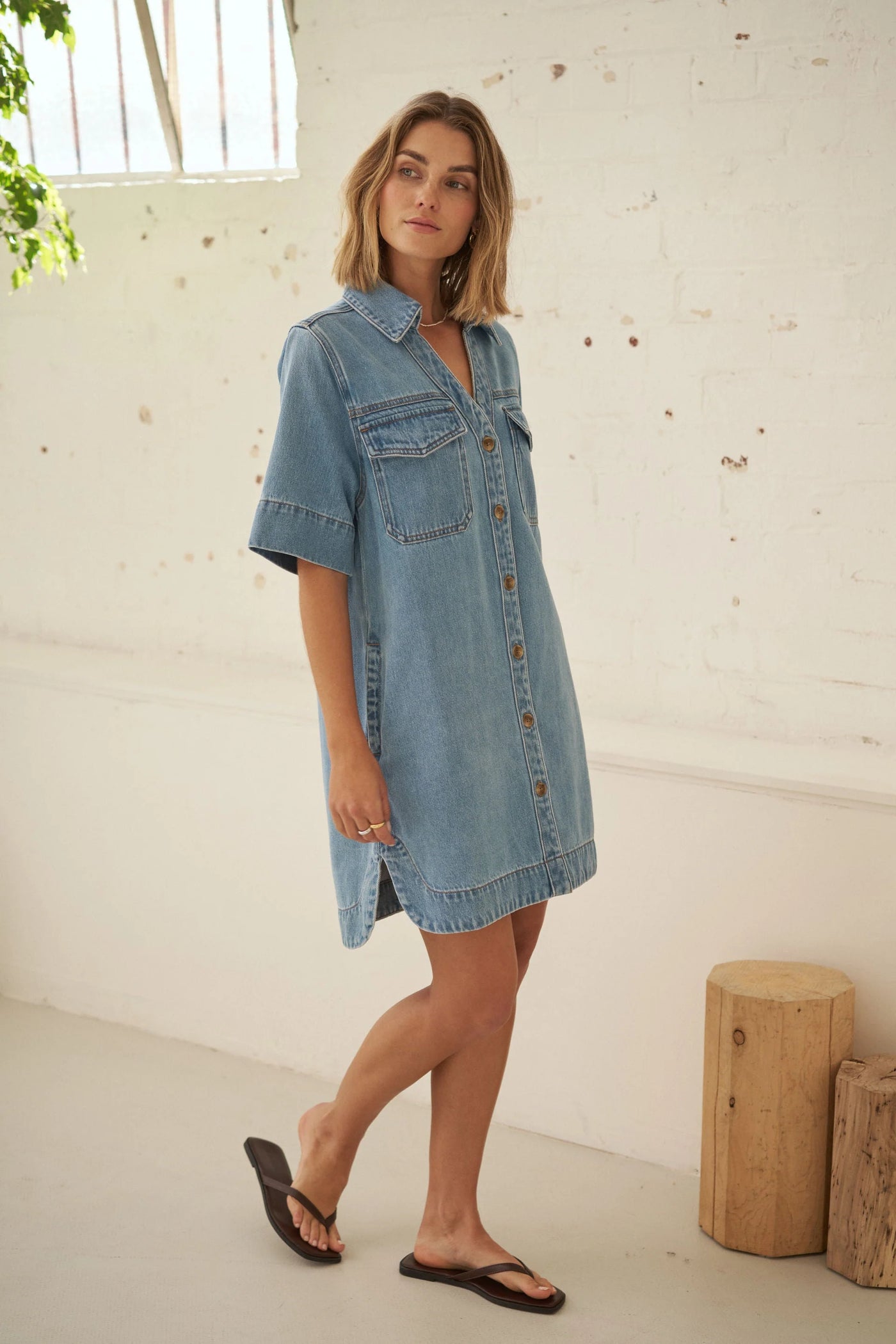 Bonnie Relaxed Shirt Dress- Vintage Blue
