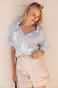 Patricia Shirt- Powder Blue w/White & Green Flower