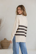 Manor Stripe Knit- Natural/Chocolate