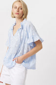 Patricia Shirt- Powder Blue w/White & Green Flower