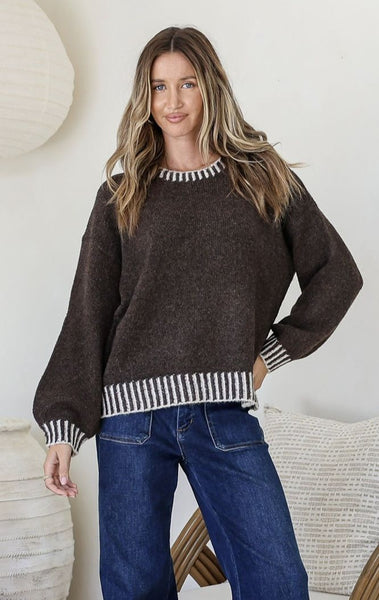 Crenshaw Blanket Stitch Knit-Choc/Ivory