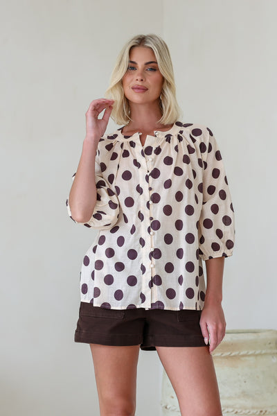 Malta Polka Dot Top- Latte/Chocolate