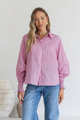 Belair Stripe Shirt- Pink/Chocolate