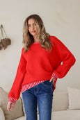 Crenshaw Blanket Stitch Knit- Red/Pink