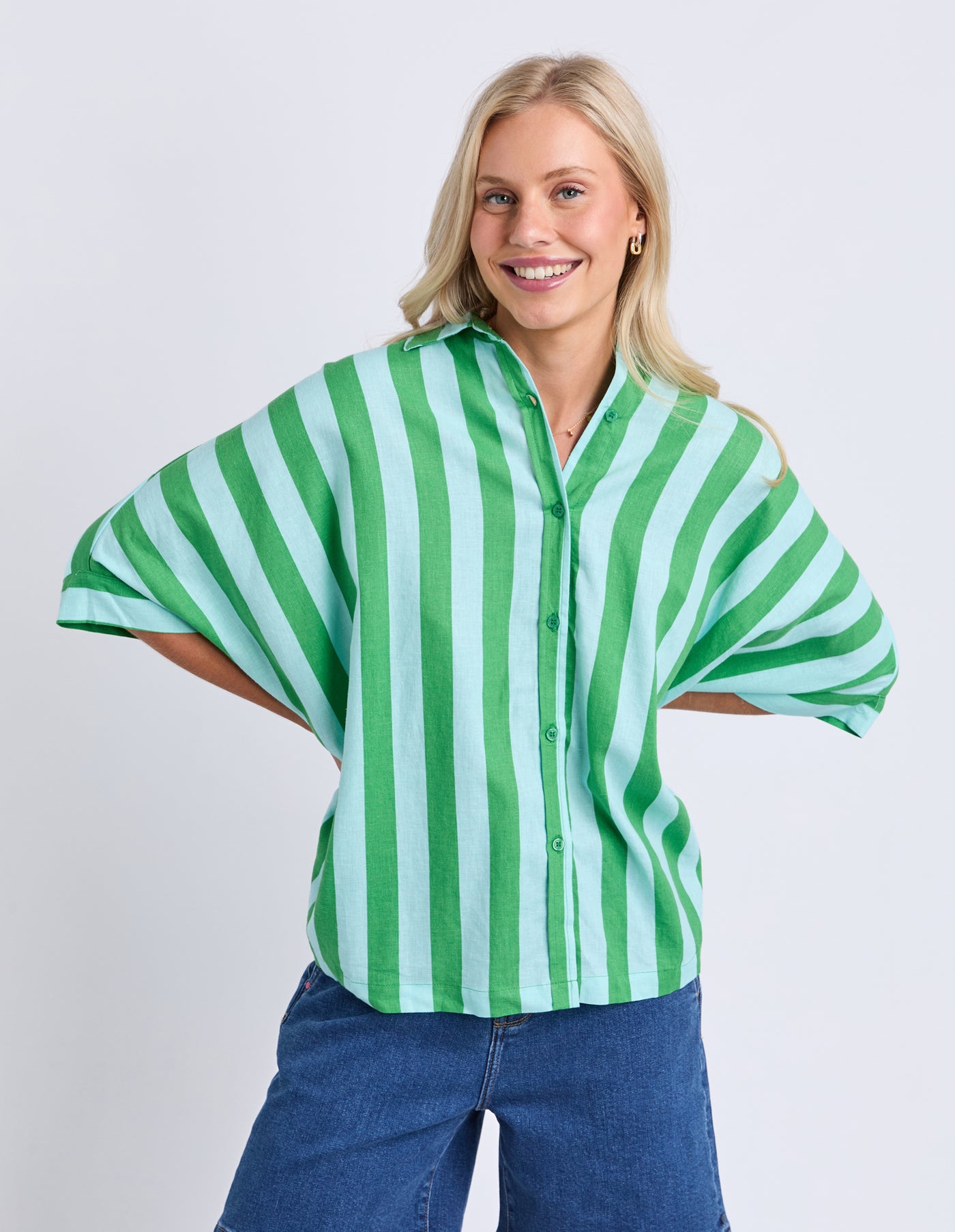 Palermo Stripe Shirt- Green/Blue
