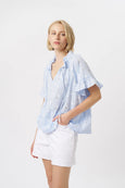 Patricia Shirt- Powder Blue w/White & Green Flower