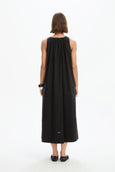 Elastic Detail A Line Dress- Black