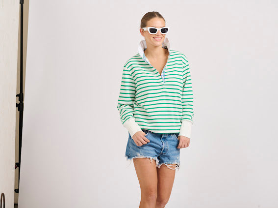 Rugby Frill Collar- Green Stripe