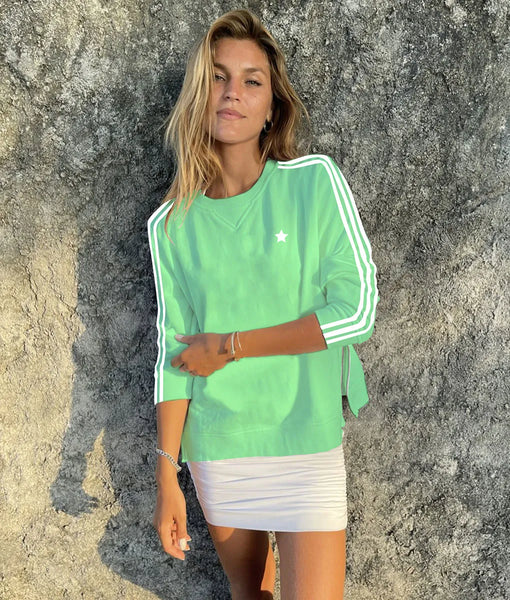 Arm Stripe Sweatshirt- Minty Green/White Stripes