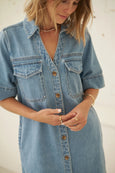 Bonnie Relaxed Shirt Dress- Vintage Blue
