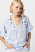 Patricia Shirt- Powder Blue w/White & Green Flower