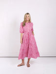 Jane Linen Dress- Pink/Red Stripe