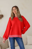 Crenshaw Blanket Stitch Knit- Red/Pink