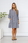 Sarah gingham button tiered dress- Black