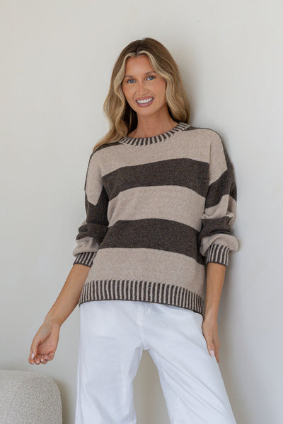 Lucy Stripe Knit- Choc/Mocha