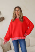 Crenshaw Blanket Stitch Knit- Red/Pink