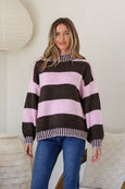 Tilly Stripe Knit- Pink/Choc
