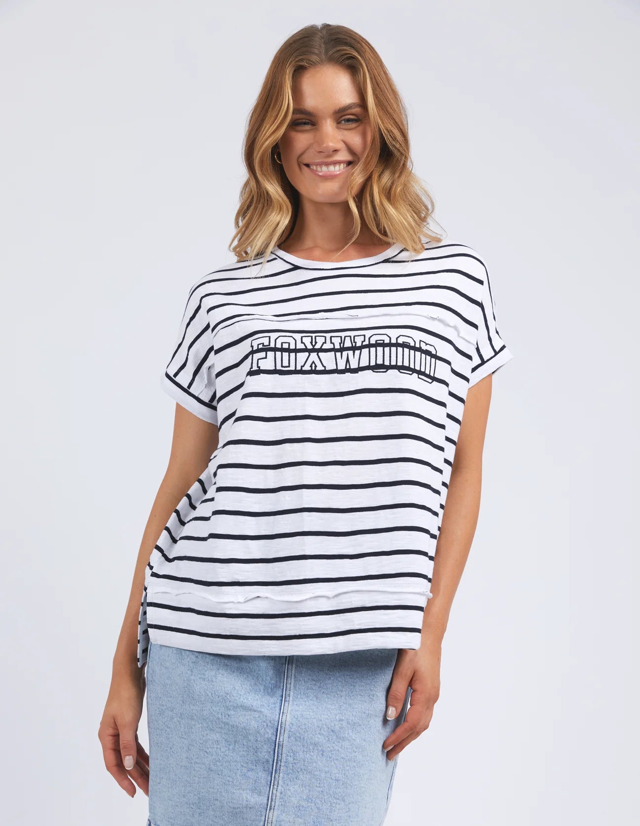 Throw on Tee- White/Navy Stripe