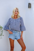 Black Gingham Shirred Top