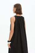Elastic Detail A Line Dress- Black