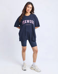 Interval Tee-Navy With Neon Pink