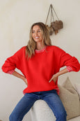Crenshaw Blanket Stitch Knit- Red/Pink
