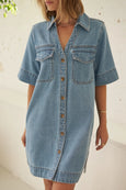 Bonnie Relaxed Shirt Dress- Vintage Blue