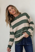 Eliza Stripe Knit-Khaki/Natural