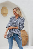 Gingham Tiered Shirred Cuff Top