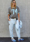 Ringer Tee- Choc/Blue