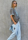 Ringer Tee- Choc/Blue