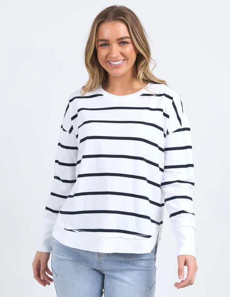 Farrah Striped LS Tee- Navy/White