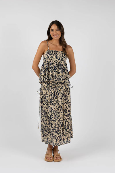 Eden Ruched Skirt- Navy Print