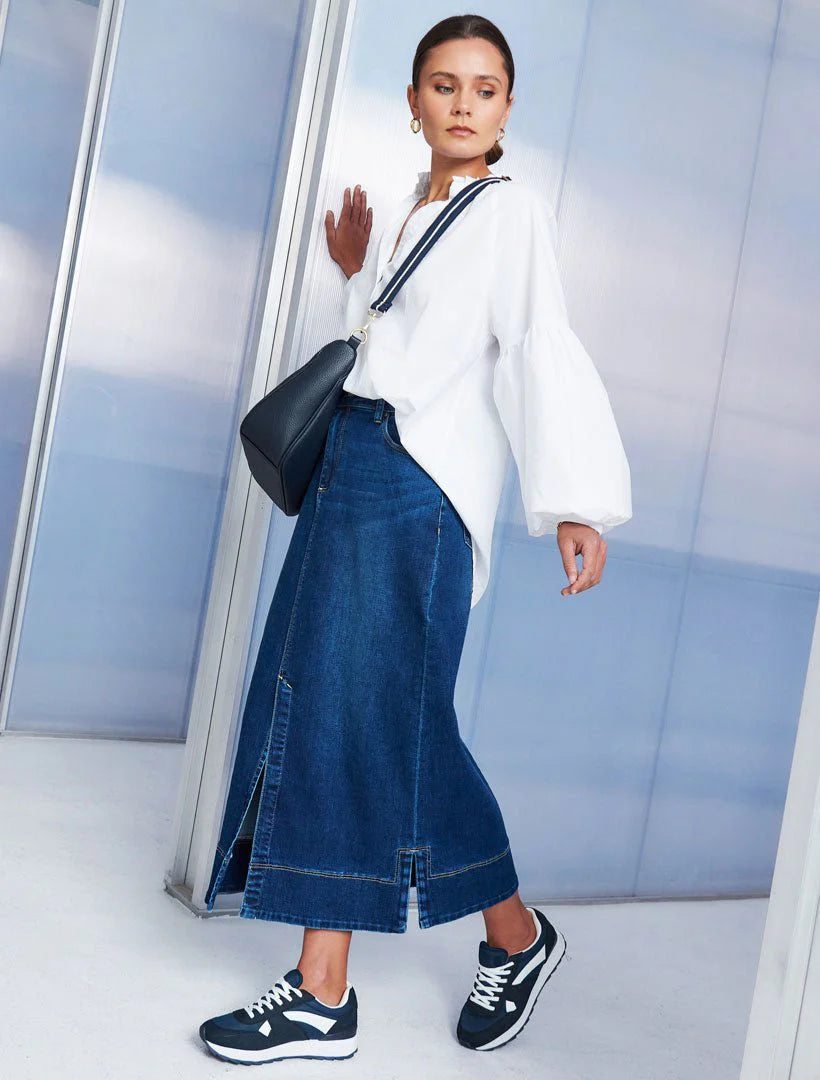 Whitney Washed Denim Skirt- Indigo