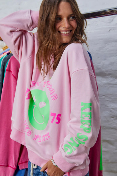 Smily Washed Sweat- Baby Pink