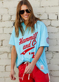 Aqua Retro Logo Tee- Aqua/Red