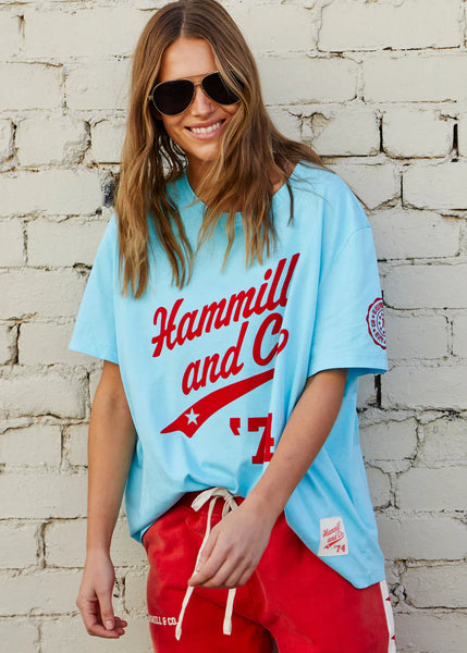 Aqua Retro Logo Tee- Aqua/Red