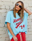 Aqua Retro Logo Tee- Aqua/Red